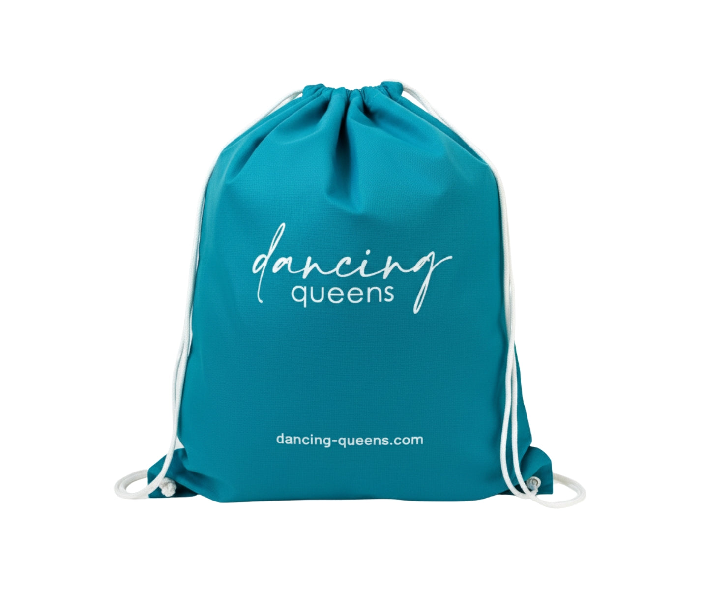 Tanzschuh-Säckchen für Männer & Frauen in Blau/Weiss von Dancing Queens mit weißem Aufdruck.
