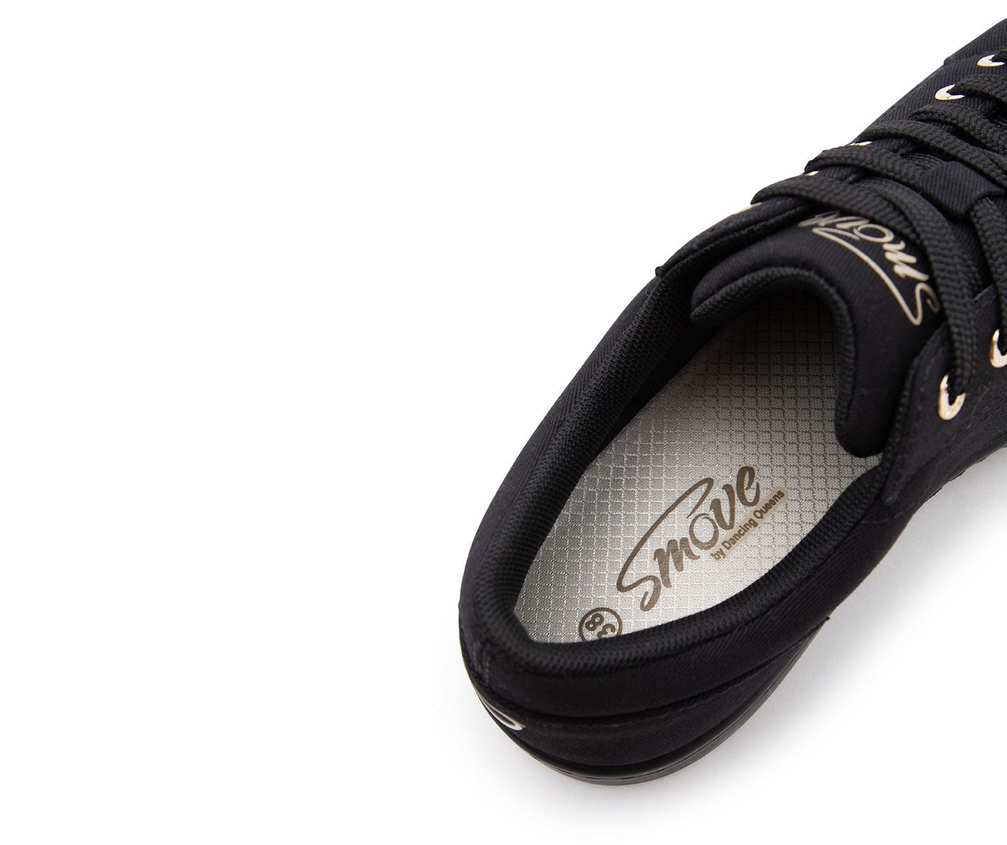 SMOVE Breeze Tanzsneaker in Schwarz mit schwarzer Sohle von Dancing Queens, von oben auf Weiß fotografiert.
