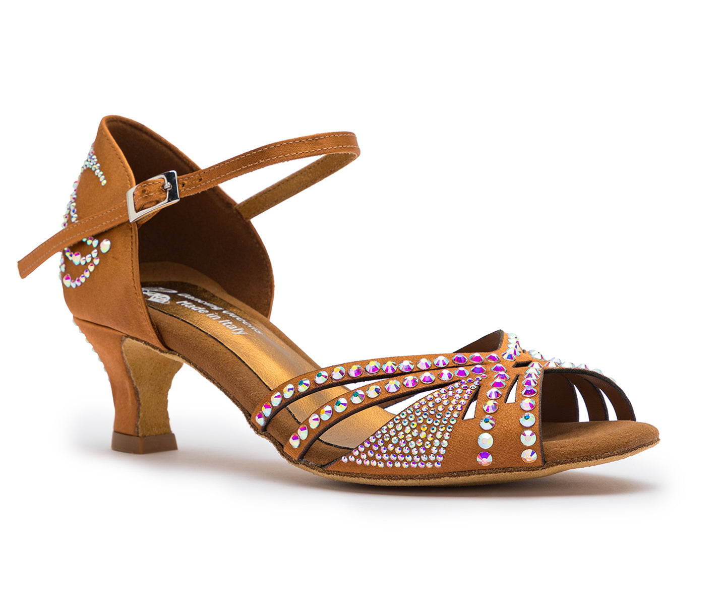 DQ L3m dance shoes in Tan with rhinestones