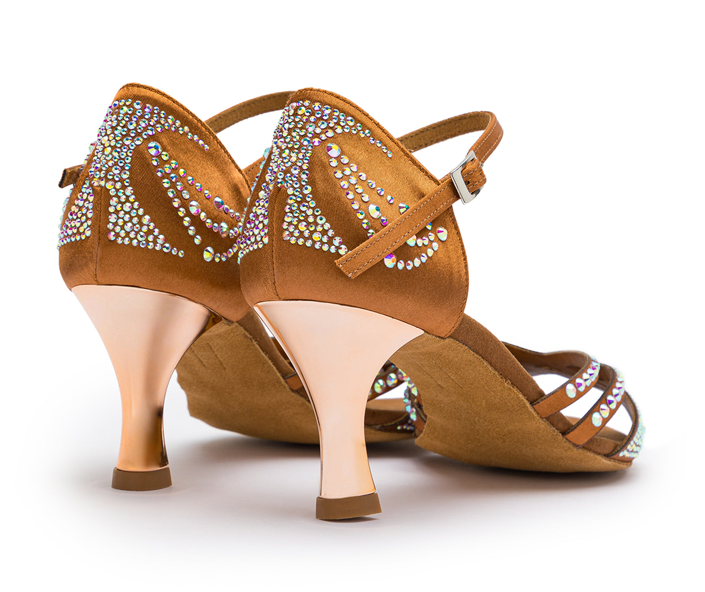 Chaussures de danse DQ L3M en bronzage avec des strass