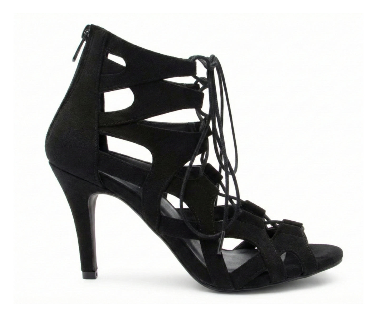 Dancing Queens Magnet Core Tanzschuhe in Schwarz Wildleder, seitlich mit Cutouts und Schnürung.