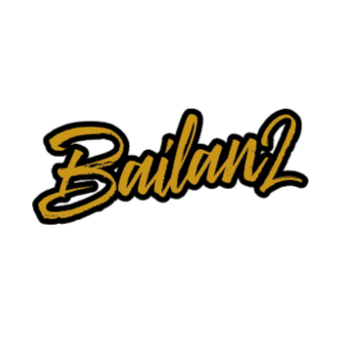 Goldene Kursivschrift „Bailan2“, schwarz umrandet, verkörpert die kubanische Kultur von Andy & Yuliet von Tanzkurse.