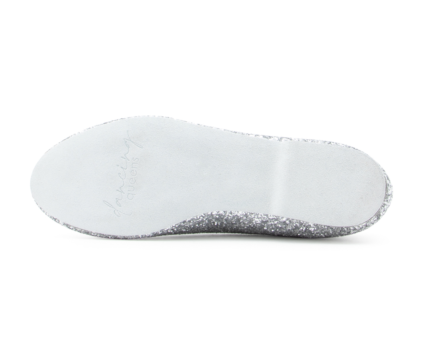 Die Flow Tanzschuhe in Silber Glitter von Dancing Queens haben eine flexible Wildledersohle und eine glitzernde Sohle.