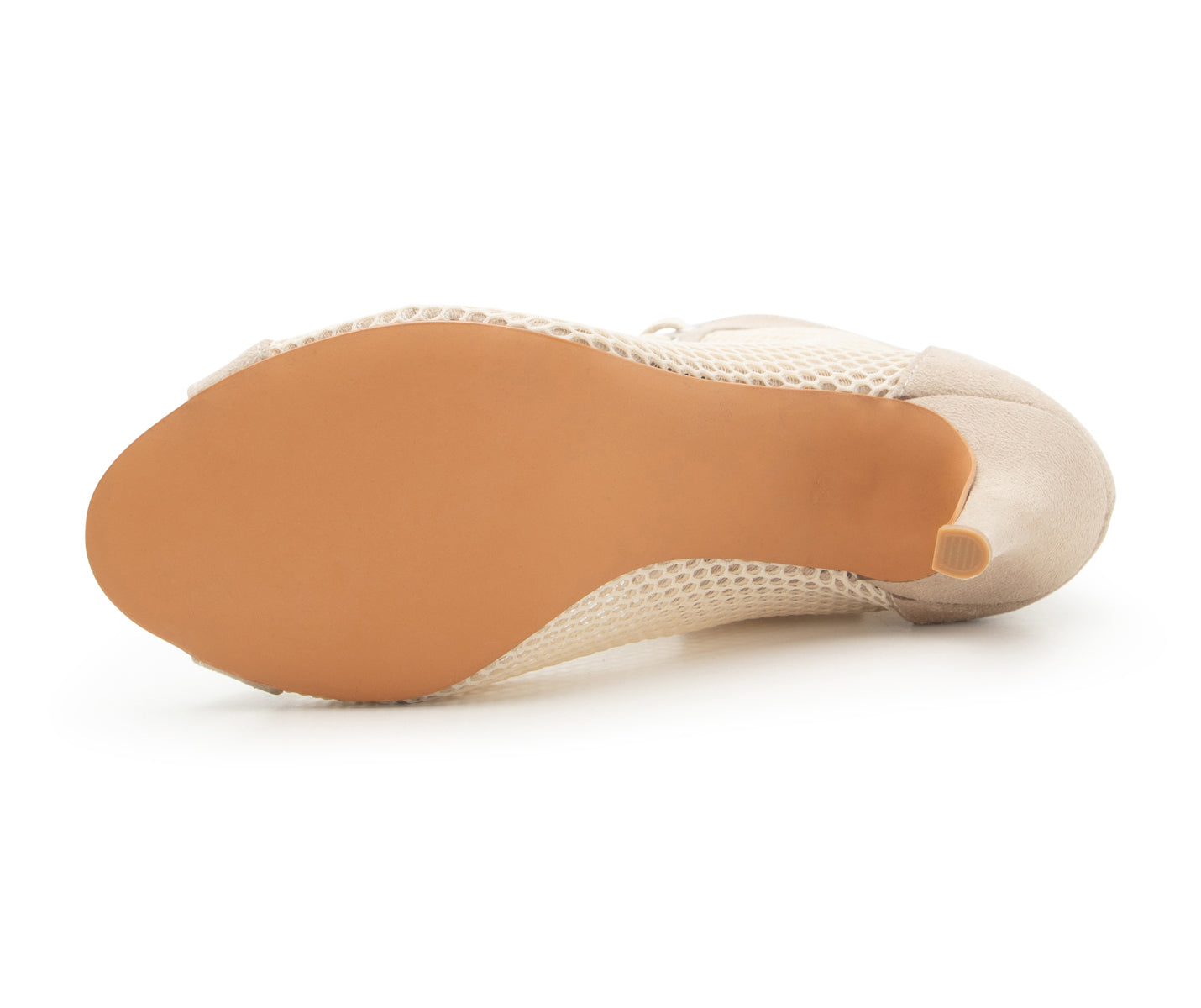 Halley Heels Dance Tanzschuhe in Beige von Dancing Queens von unten gezeigt, mit einer glatten hellbraunen Sohle.