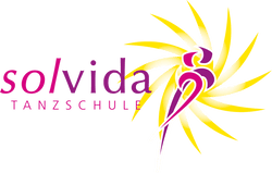 Logo für solvida von Tanzkurse: zeigt eine stilisierte Tänzerin und gelbe Strahlen, ideal für alle Tanzerfahrungsstufen.