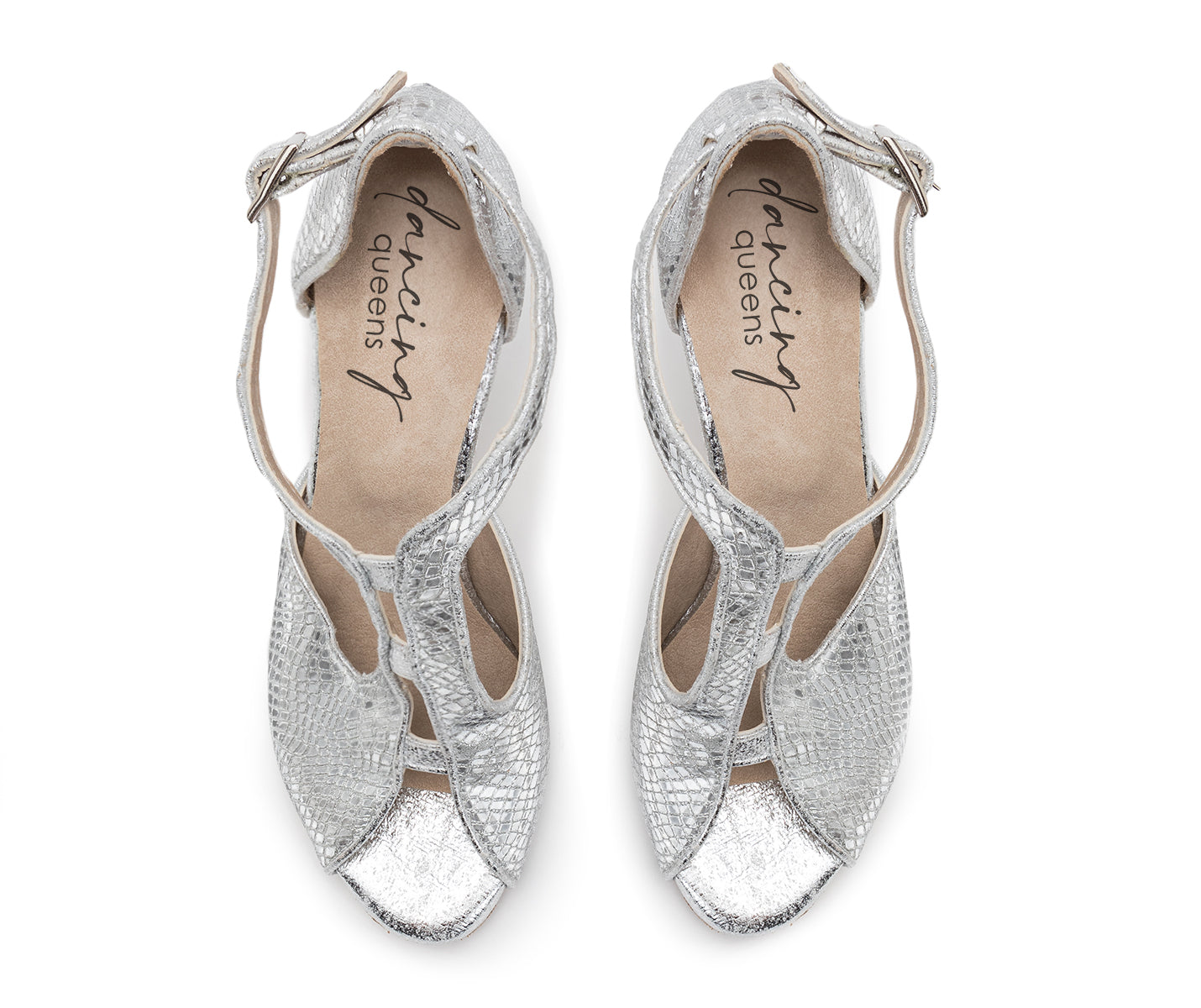 ESP11 Tanzschuhe in Silber mit T-Riemen und Knöchelschnalle, aus der Dancing Queens Kollektion.