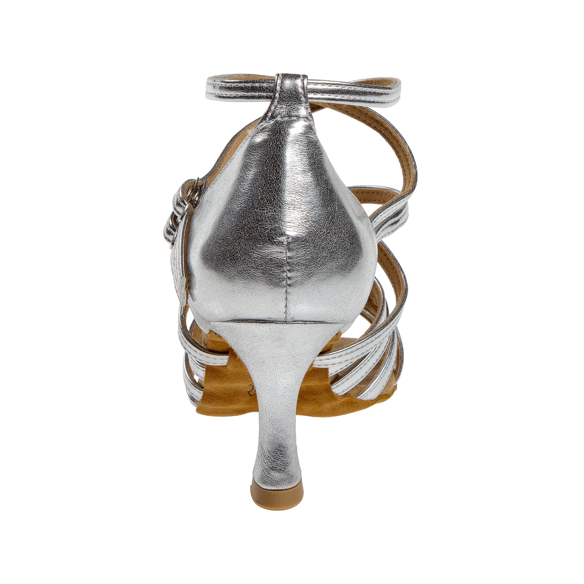 108 Tanzschuhe in Silber von Diamant mit Riemchendesign, hinten auf weißem Hintergrund betrachtet.