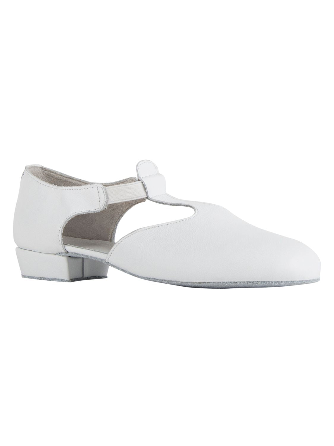 Rumpf's 1312 Griechische Sandale in Weiß: Weißer Clog, Chromledersohle, ausgeschnittenes Vorderblatt, Knöchelriemen.