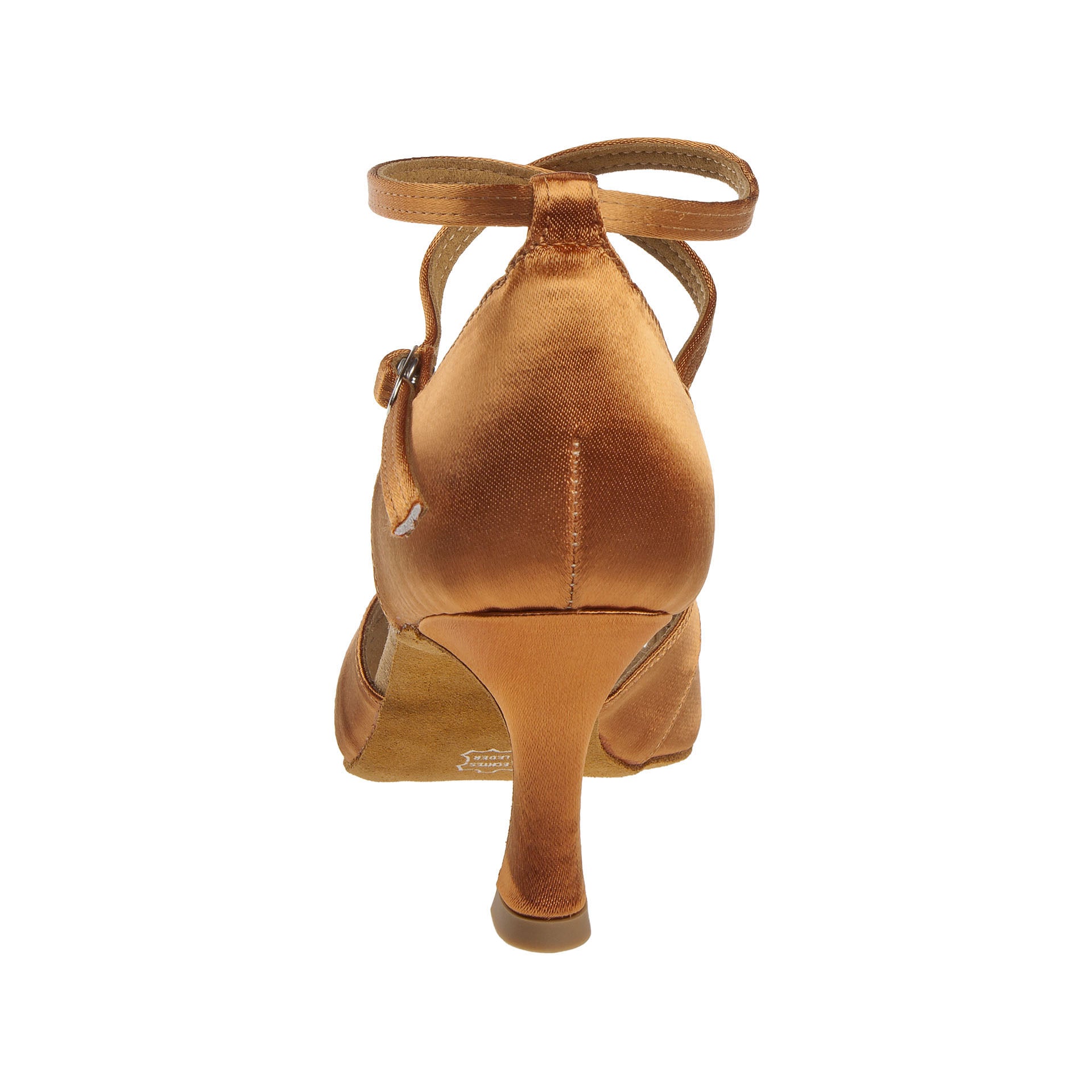 Rückansicht der 141 Tanzschuhe von Diamant in Bronze, einem Satin-High-Heel mit elegantem Fesselriemchen.