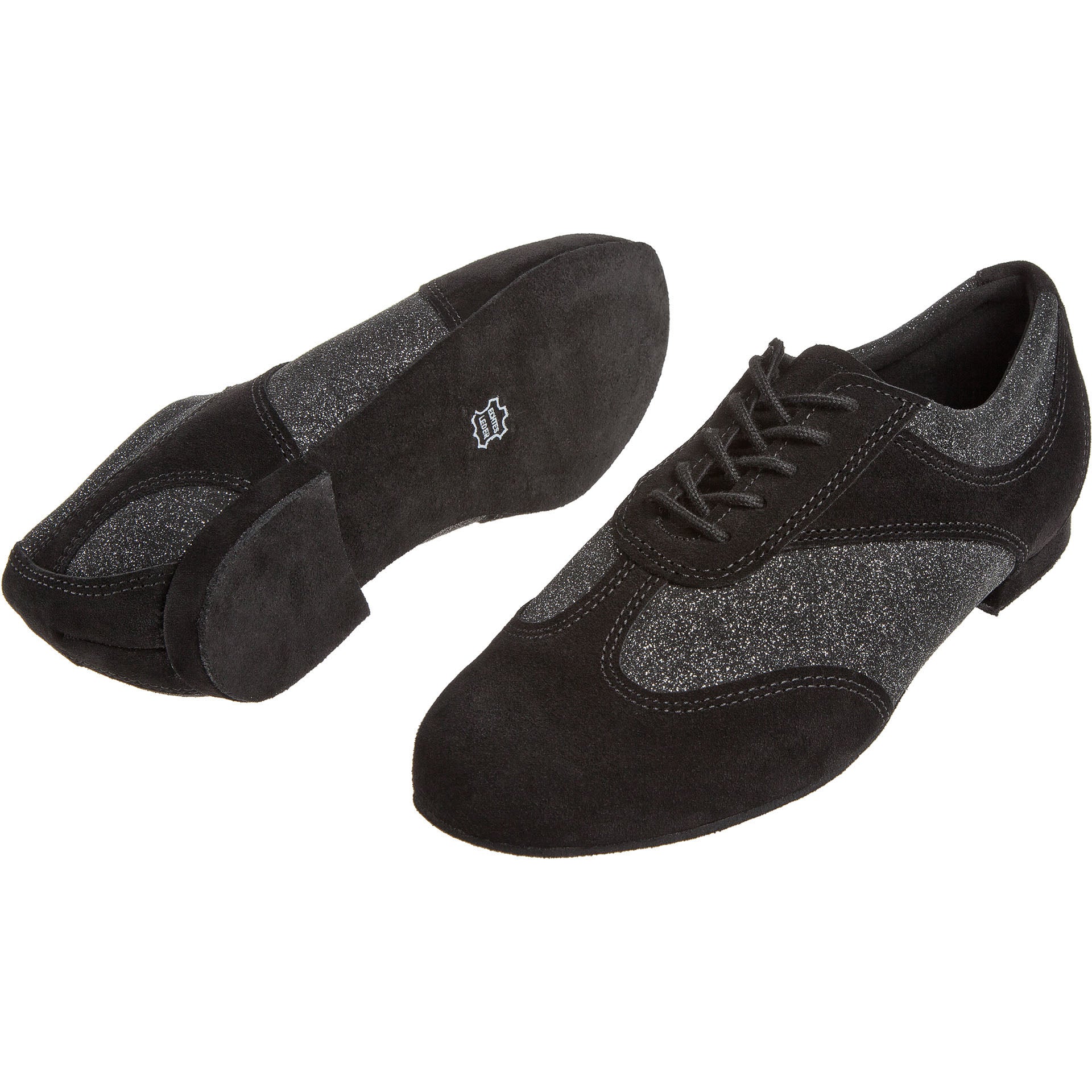 Seiten- und Unteransicht des Diamant 183 Tanzsneakers in Schwarz mit Schnürsenkeln.