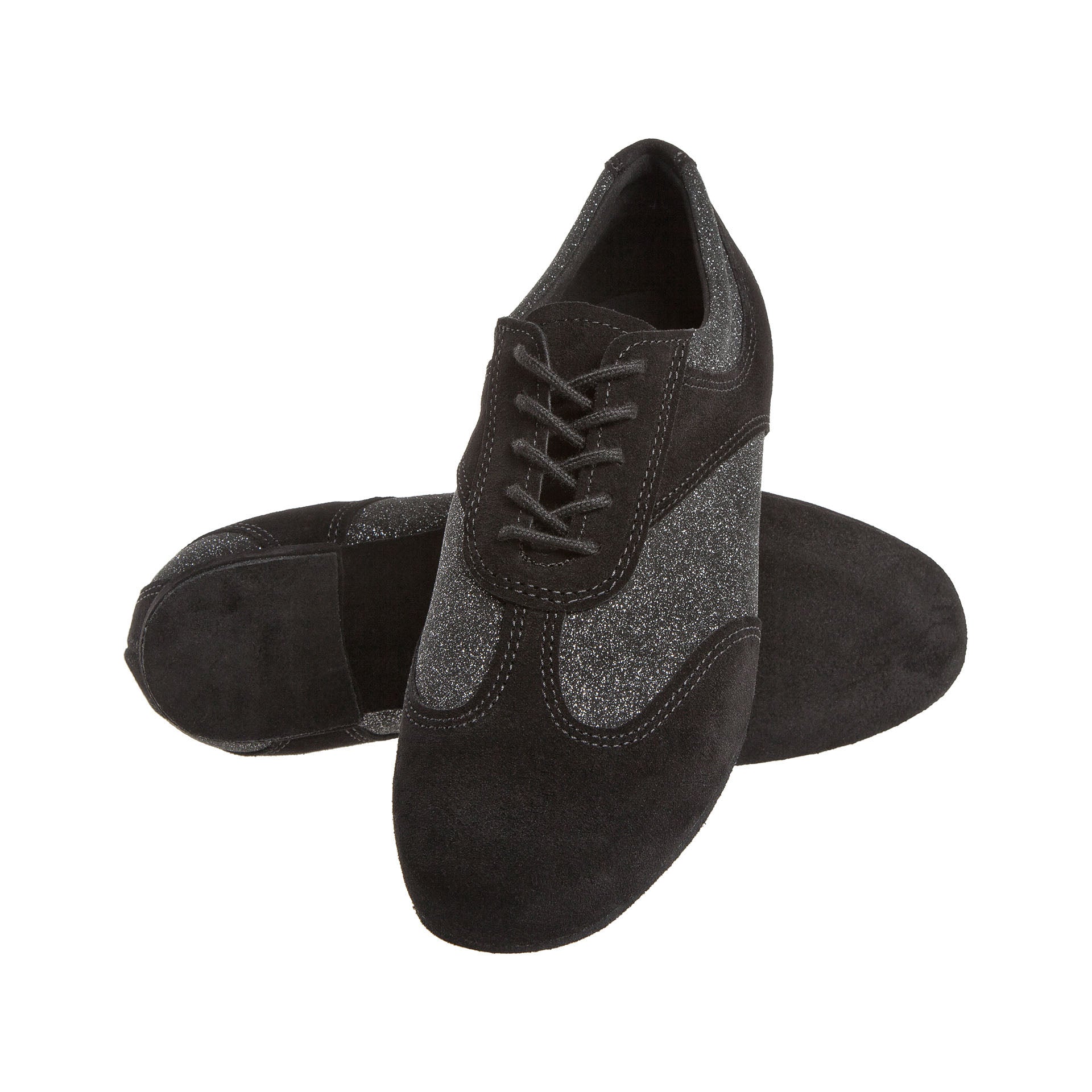 Der Diamant 183 Tanzsneaker in Schwarz: Schwarze Oxfords aus Wildleder und Glitzer, perfekt zum West Coast Swing-Tanzen.