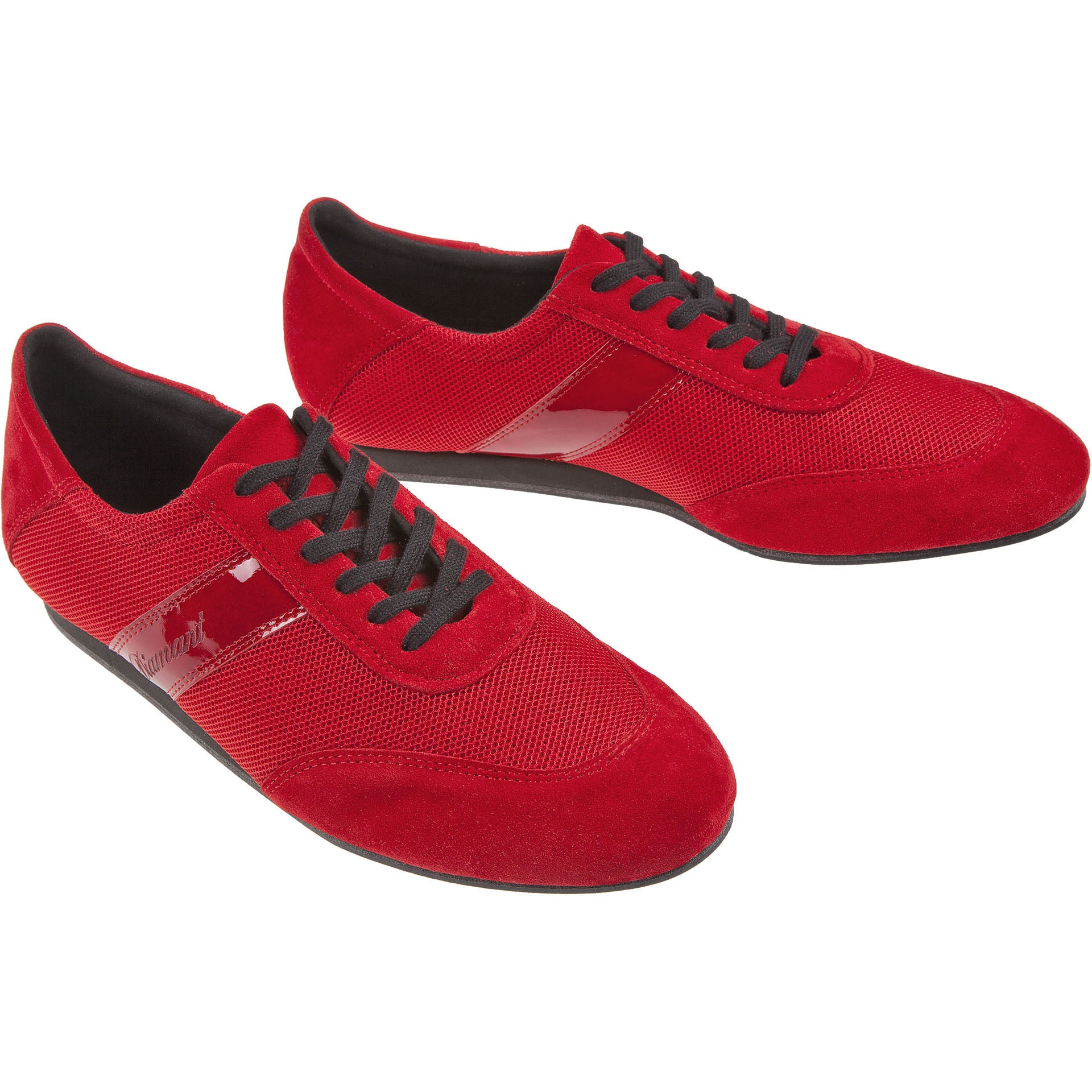 192 Tanzsneaker in Rot von Diamant: Leuchtendes Rot, schwarze Schnürsenkel, Velourleder, Mesh-Details.