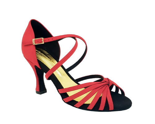 Lidmag 205 Red Suede: rote Riemchen-High-Heels mit Satinriemen und einer eleganten schwarzen Wildledersohle.