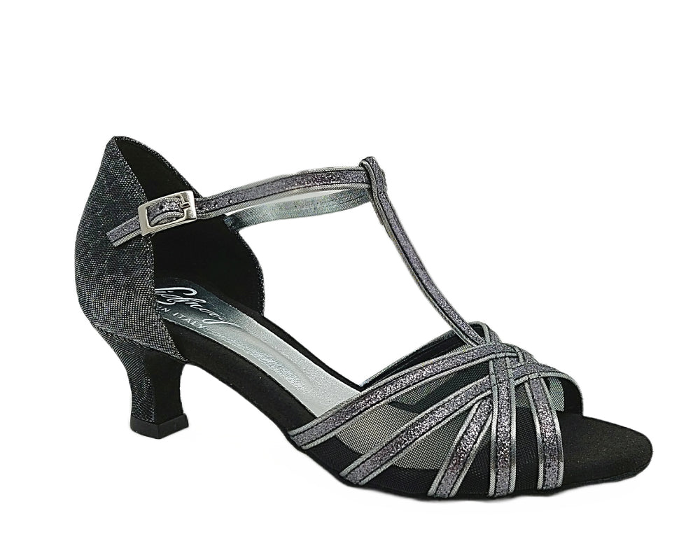 Dancing Queens Grace Bliss Tanzschuhe in Silber & Schwarz Satin-perfekt als Salsa Damen Schuhe.