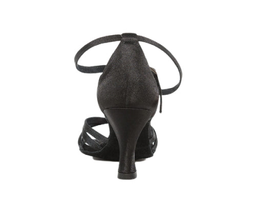 Rückansicht der eleganten Riemchen-Tanzschuhe 584/210 Raso Nero von Lidmag mit hohem Absatz und geschlossener Ferse.