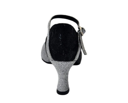 Alvares Tanzschuhe 620 GLITTER NERO/ARGENTO, High Heel mit glitzerndem Riemchen und Schnalle zur Kollektion.