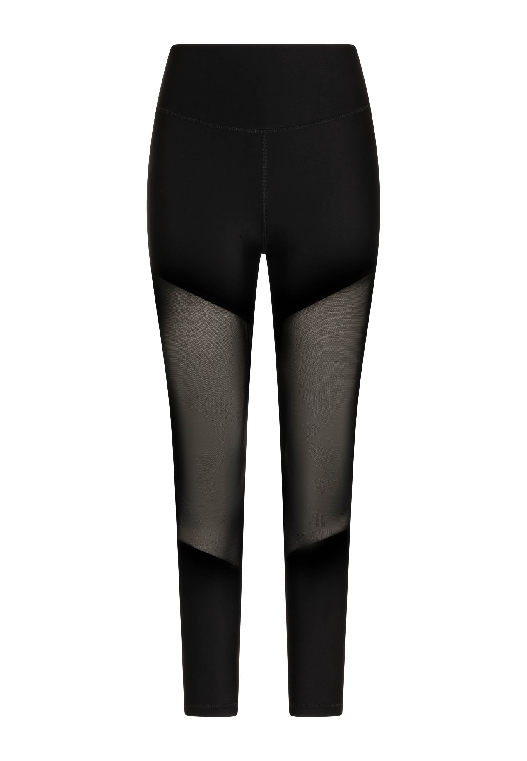Lisminas 1005 Tulle Detailed Sport Leggings in Schwarz, mit Oberschenkeltüll, Vorderansicht auf weißem Hintergrund.