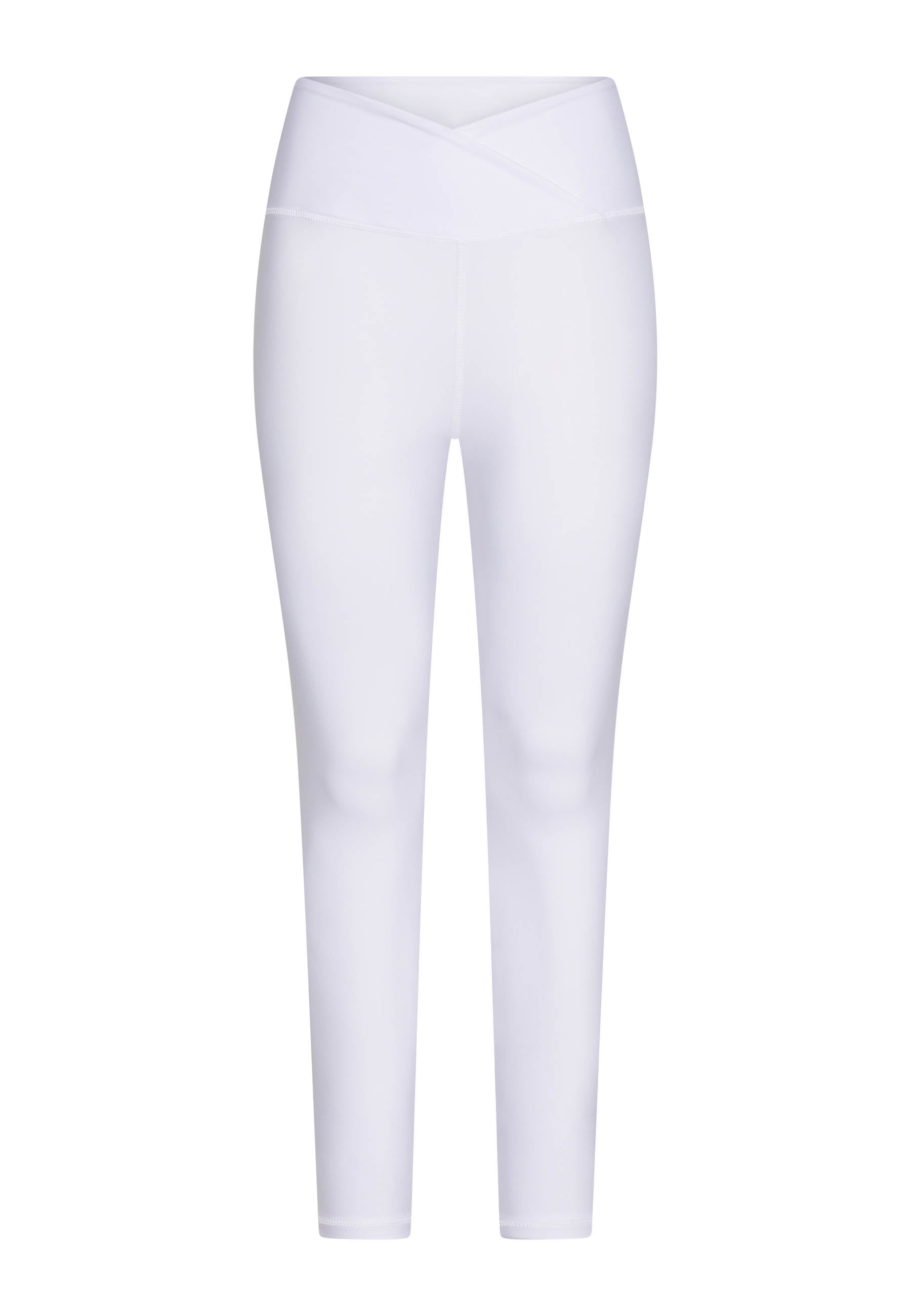 Die 1085 Ve Waist Leggings in Weiss von Lismina verfügen über einen überkreuzten Bund, ideal für Yoga, auf schlichtem weißem Hintergrund.