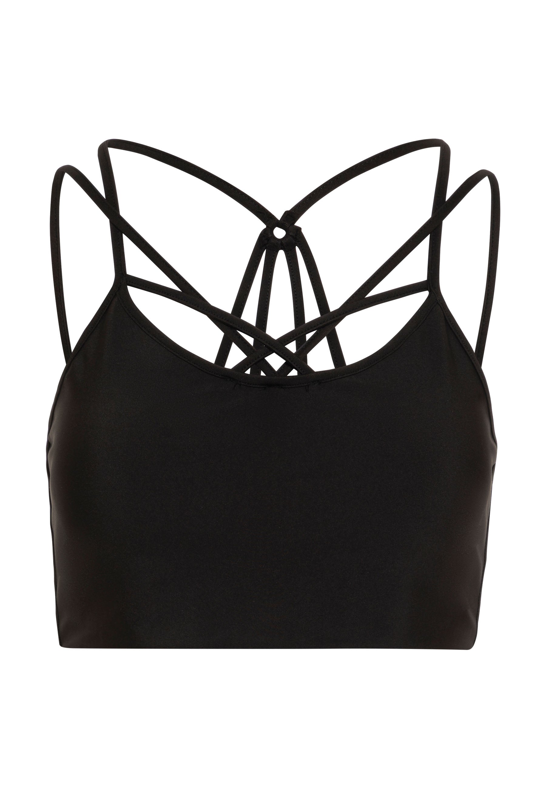 Der Lismina 113 Sport-BH in Schwarz verfügt über stylische Träger und ein komplexes Criss-Cross-Design auf der Rückseite.