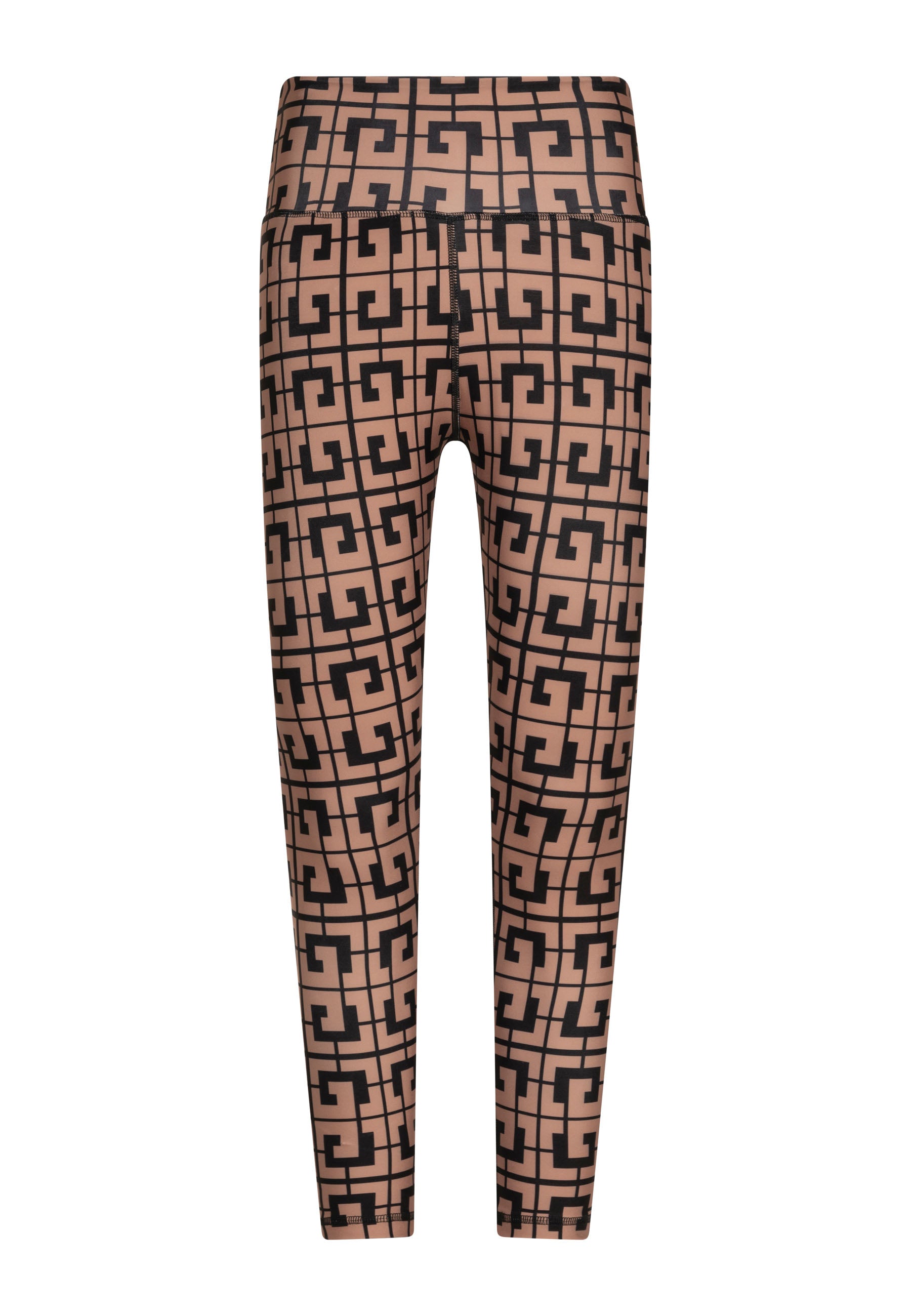 Lismina 869 Extra High Waist Leggings in Braun: Braun mit schwarzem geometrischem Muster für einen schlanken Look.