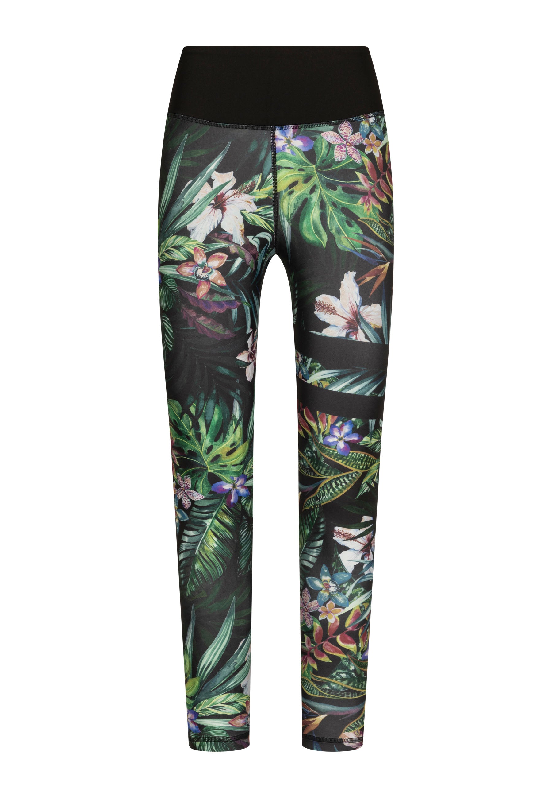 Lismina's 876 Extra High Waist Leggings, Schwarz & Grün geblümt.