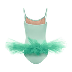 Mintgrünes Rumpf-Tütü-Kleid mit Spaghettiträger und flauschigem Tüllrock, R3105 Tutu und Body in Grün.
