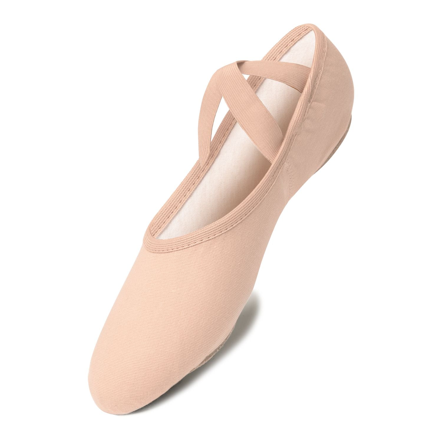 SD16 Rumpf Só Dança rosa Ballettschuhe mit überkreuzten elastischen Riemen auf weißem Hintergrund.