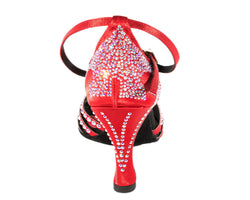 Lidmag 743 RASO ROSSO STRASS Italienischer roter hochhackiger Tanzschuh mit Strasssteinen, von hinten gezeigt.
