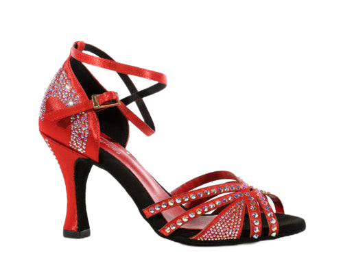 Lidmag 743 RASO ROSSO STRASS: roter Tanzabsatz mit Strasssteinen, offene Spitze, Riemchen, schwarze Sohle.