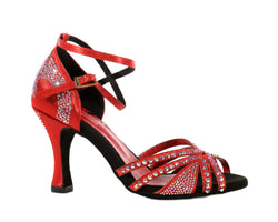 Lidmag 743 RASO ROSSO STRASS: roter Tanzabsatz mit Strasssteinen, offene Spitze, Riemchen, schwarze Sohle.