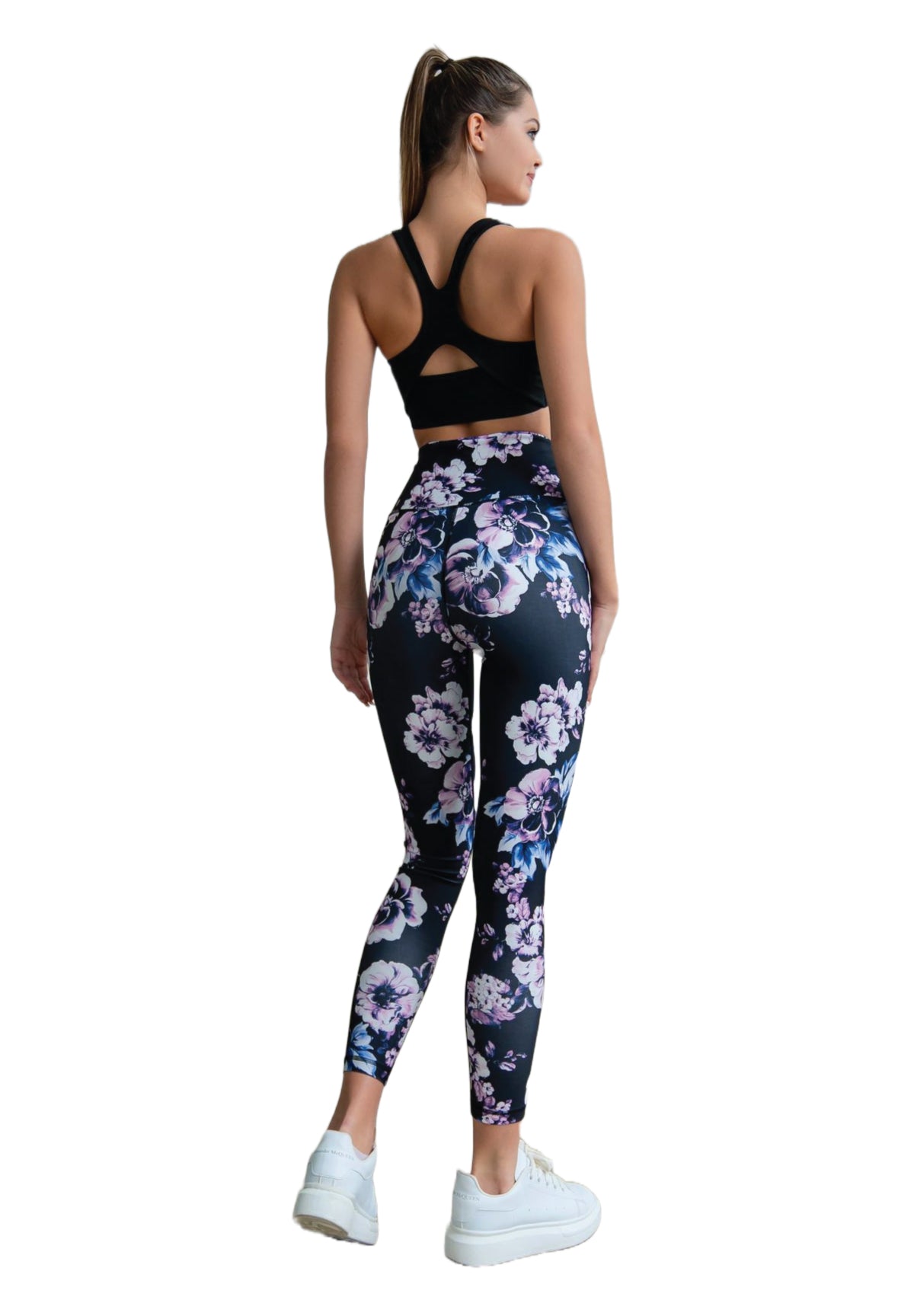 334 High Waist Leggings in Schwarz, Blau, Rosa geblumt