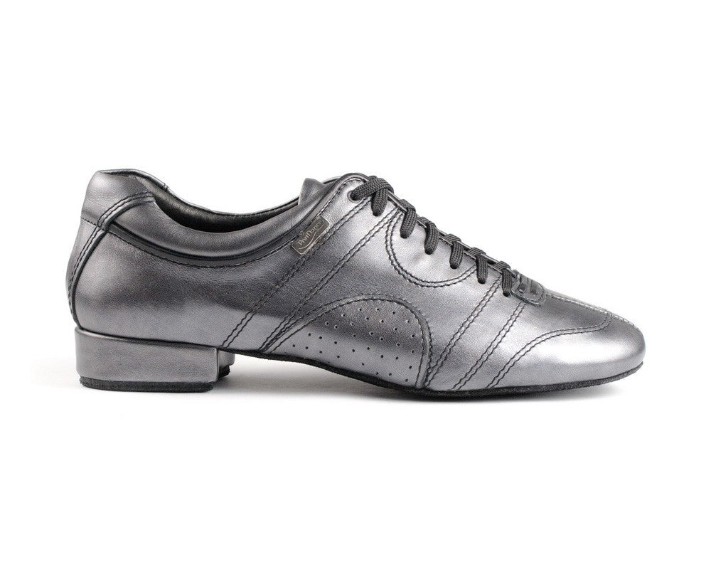 PD Zapatos de baile casual en plata negra con suela de gamuza
