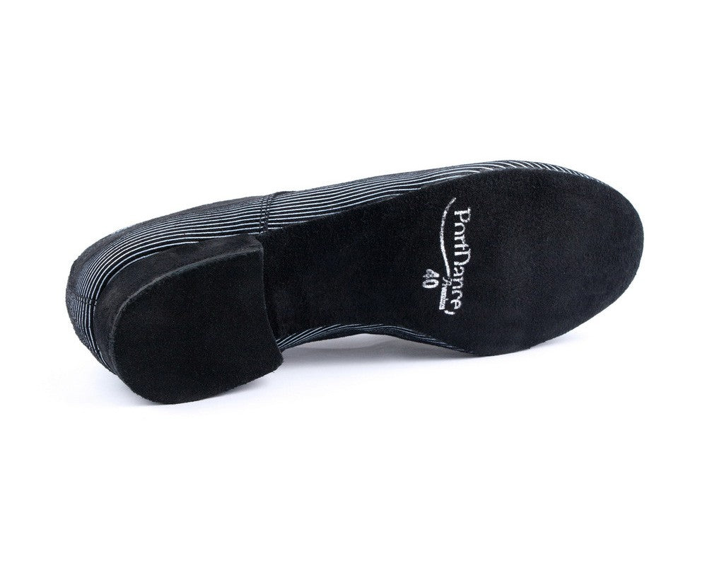 Zapatos de baile de moda PD018 en negro/negro con suela de gamuza