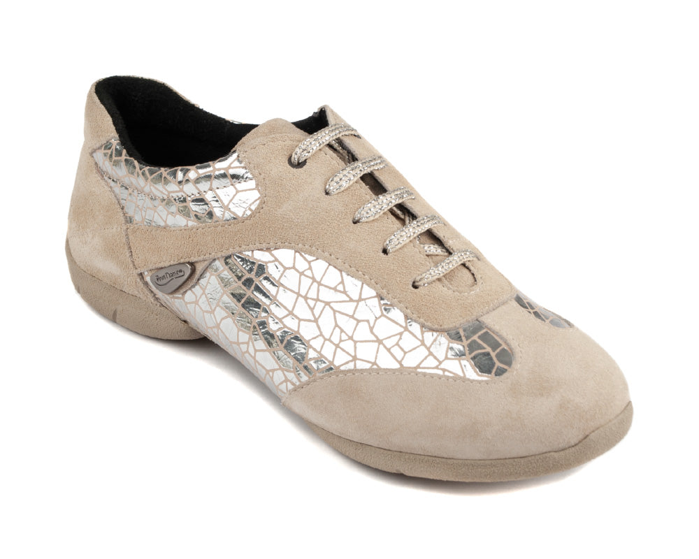 Zapatos de baile de moda PD08 en cuero plateado Craquelê con zapatillas de deporte