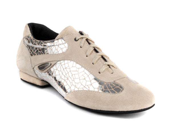 PD08 Fashion dance shoes in Silver Craquelê with suede sole