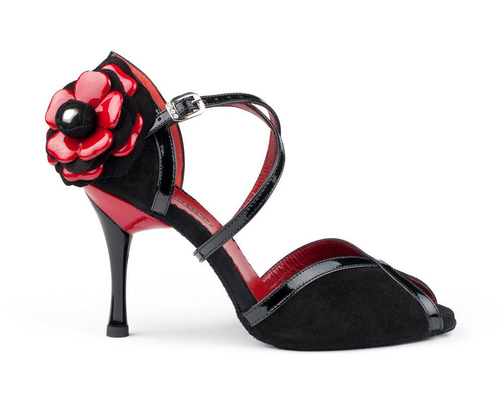 Zapatos de baile de tango PD501 en negro Nobuck/patente