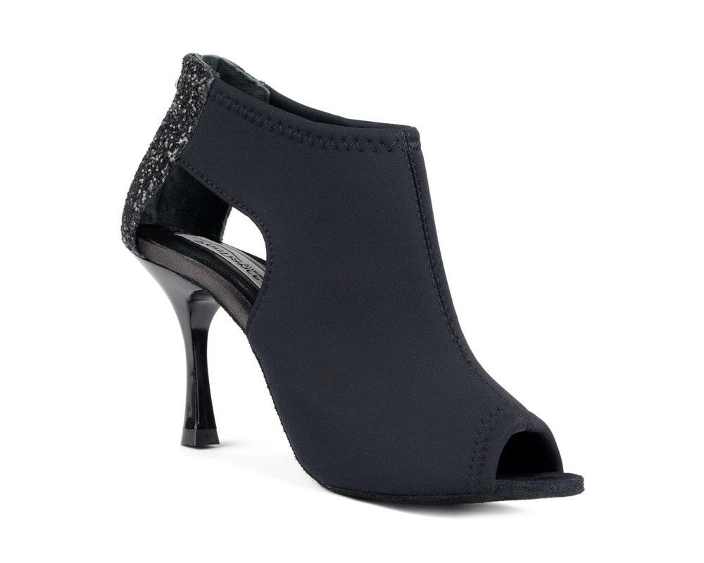 Portdance PD810 NEOPRENE Tanzschuhe: Schwarze Peep-Toe-Pumps mit ausgeschnittenen Seiten und strukturierter Rückseite.