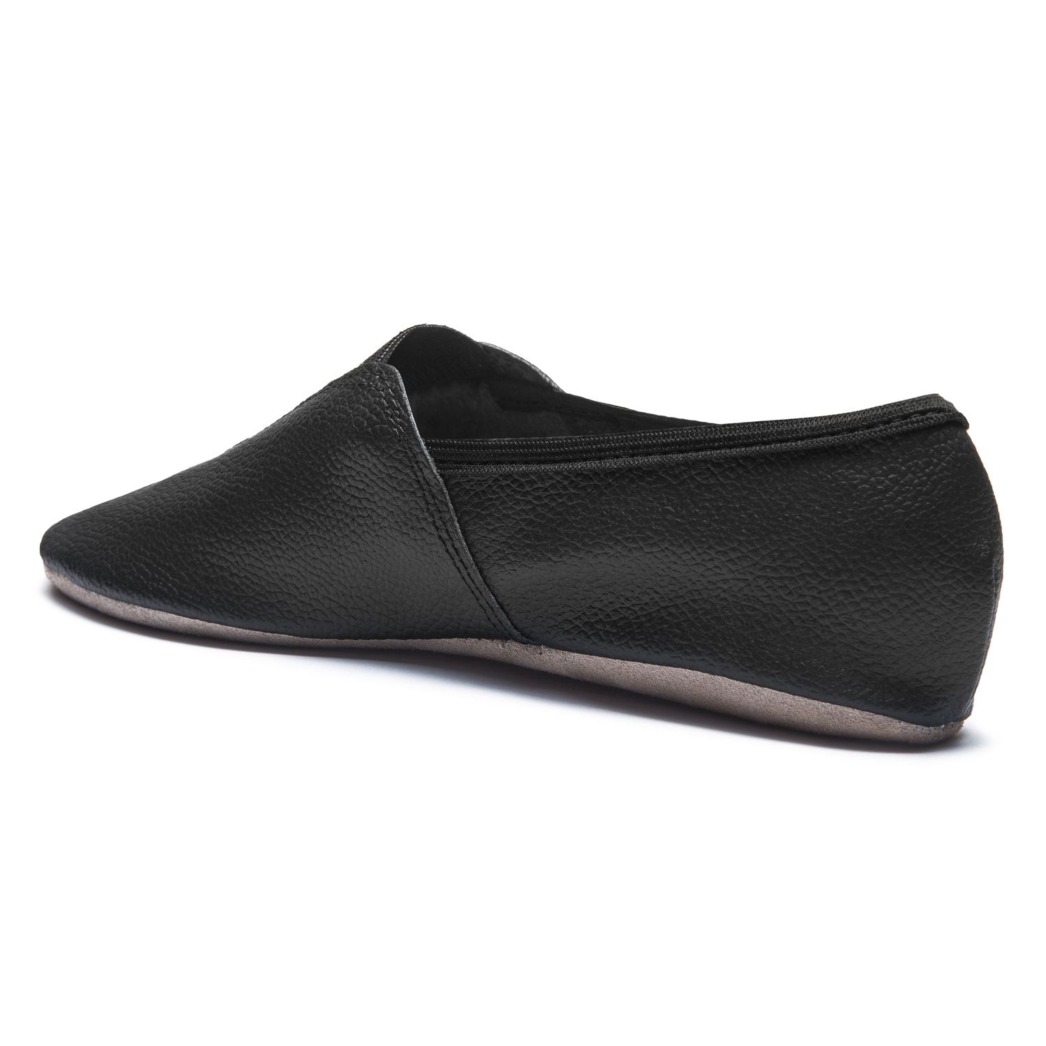 Rumpf 1038 Gymnastikschuhe in Schwarz mit weicher Chromledersohle und hervorragendem Tragekomfort, Seitenansicht.