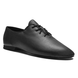 Rumpf 1260 Basic I Jazzschuhe in Schwarz: schwarzes Leder, Schnürsenkel, Ledersohle, niedriger Absatz, Seitenansicht.